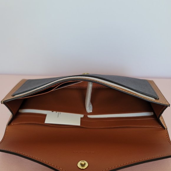 COACH Wyn Colorblocked Crossgrain Leather Large Wallet- Light Camel Multi⭐ - Picture 9 of 16